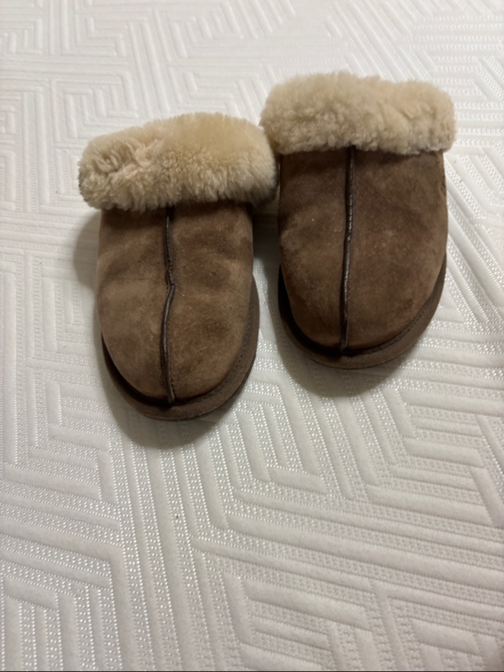 UGG Brown Suede Shearling Scuff Slippers - Picture 8 of 8